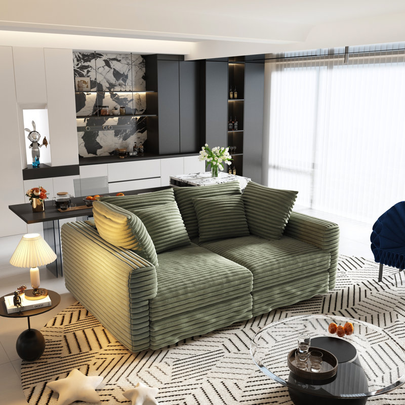 Canapé 102,4 po à 4 places en velours côtelé rembourré avec ressorts amovibles et sinueux, assurant un confort supérieur, coussins modernes et confortables, support optimal