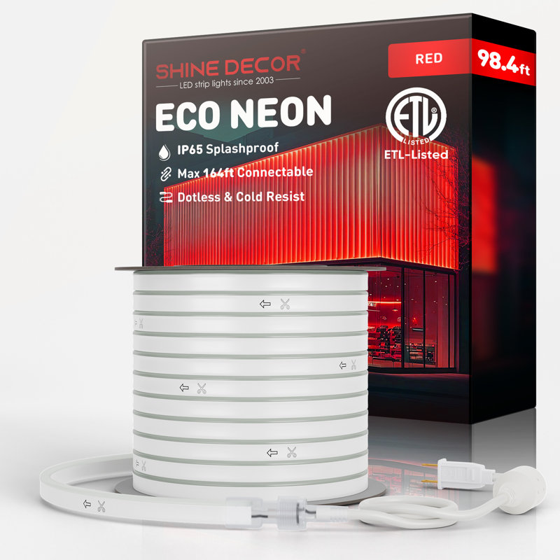 Éclairage néon en corde 120V Shine Decor rouge, 780"