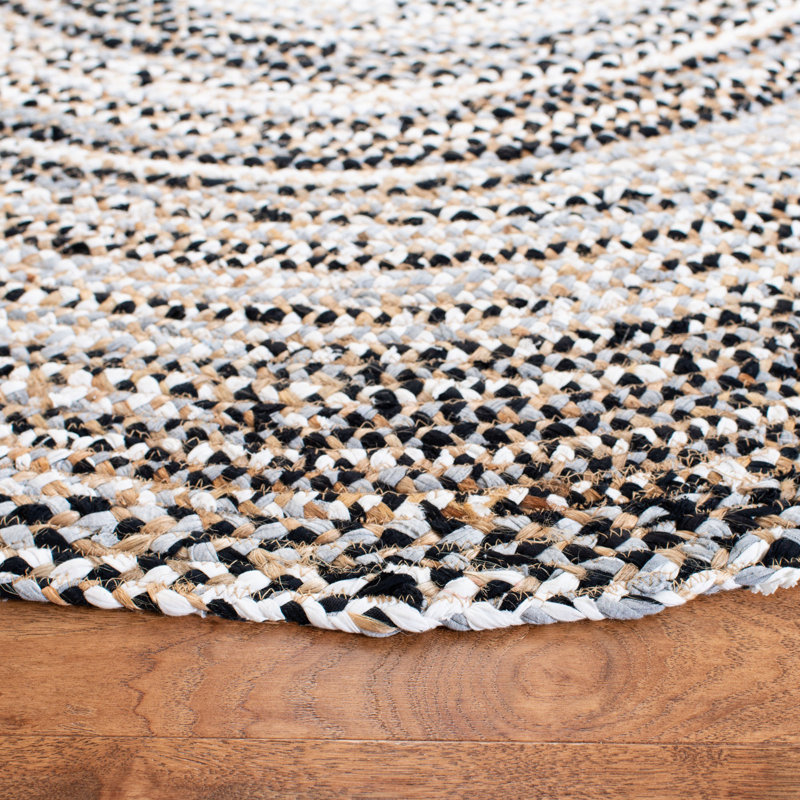 Tapis rayé en jute / coton tissé à la main Nereine, Rond 6 pi