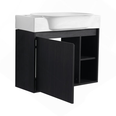 Meuble-lavabo mural 28 po avec lavabo en céramique blanche et porte à fermeture en douceur 28 po