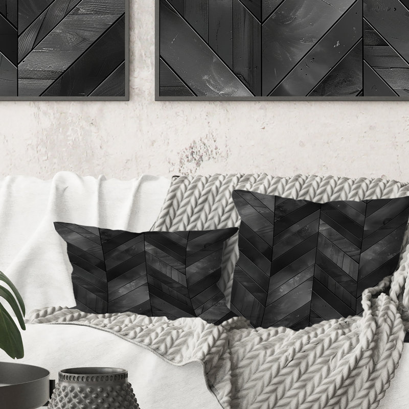 Coussin décoratif moderne gris foncé à chevrons III, H 18 po x l 18 po