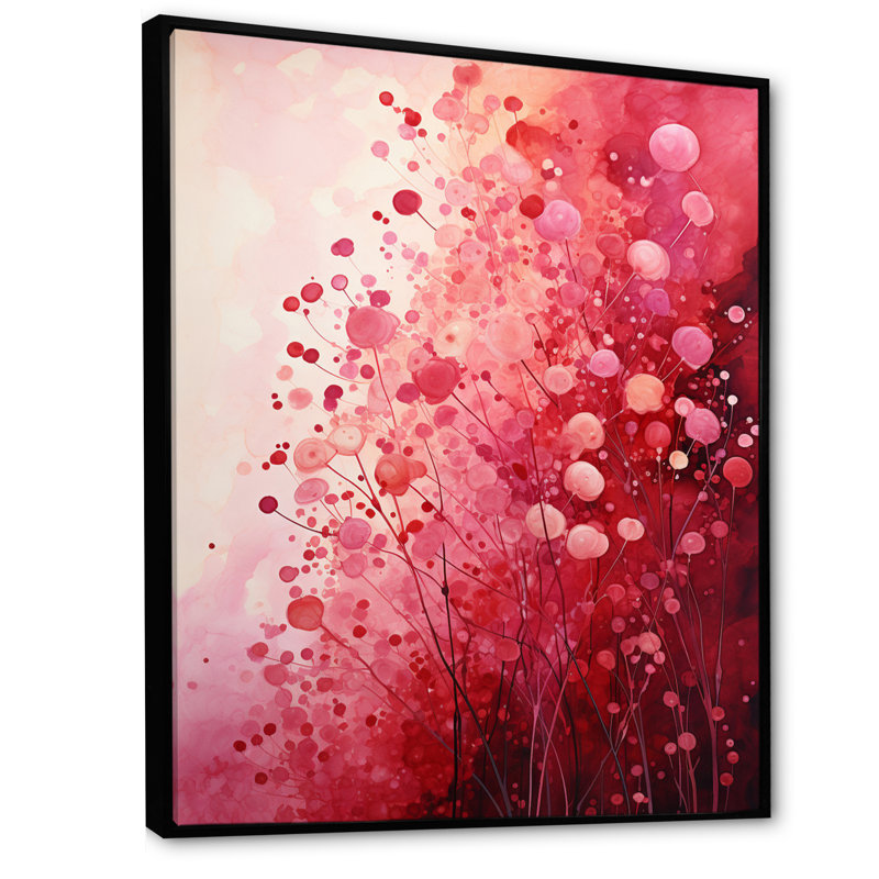 Crimson Reverie - Paysages abstraits, art mural, H 32 po x l 16 po x P 1 po, Cadre flottant noir