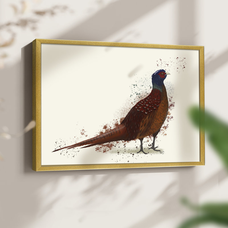 Pheasant Splash 4 -Framed Print - Restickable, 8" H x 10" W, Gold