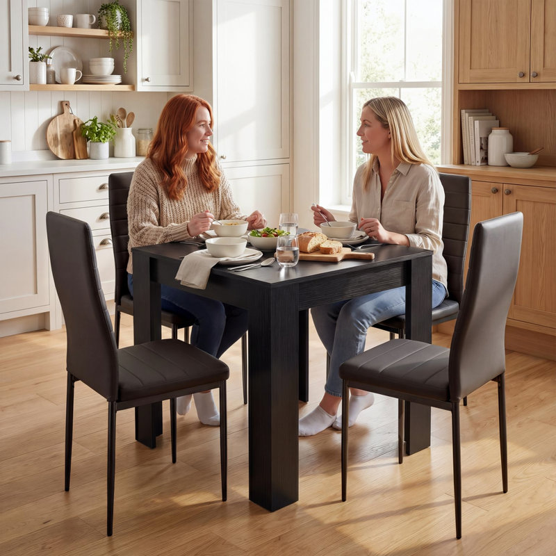 Ensemble de table de salle à manger pour 2 personnes, table de cuisine carrée et chaises en polyuréthane, noir