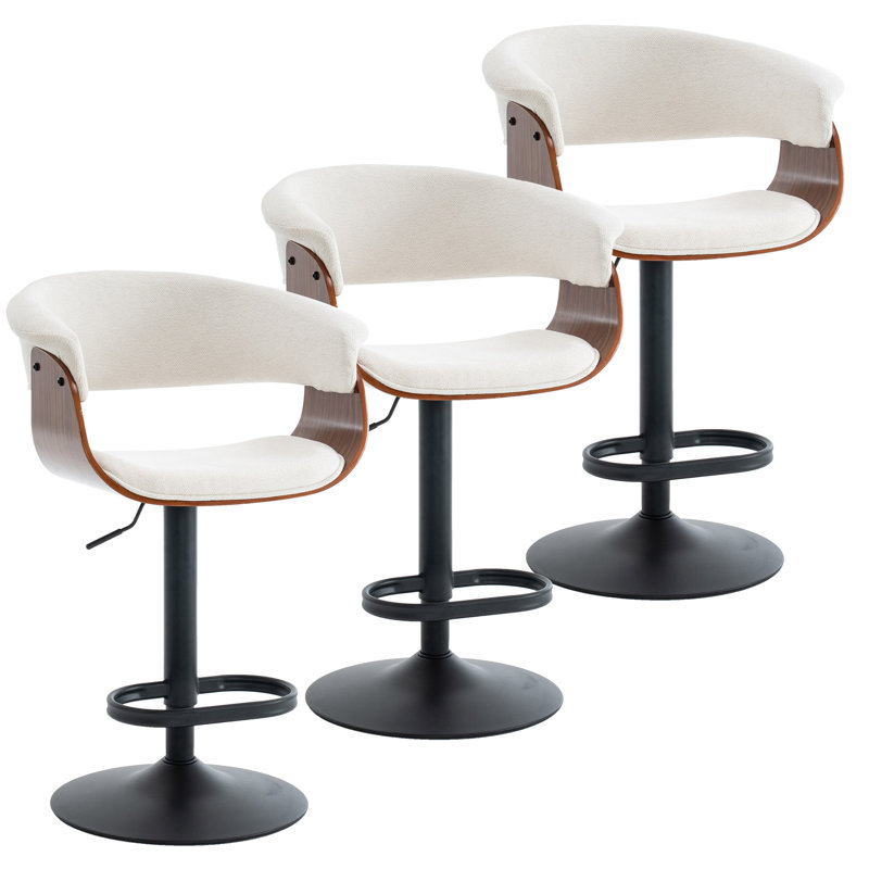 Tabourets de bar à hauteur réglable avec siège pivotant en tissu et dossier pour îlot de cuisine, bar et pub, 3, Beige