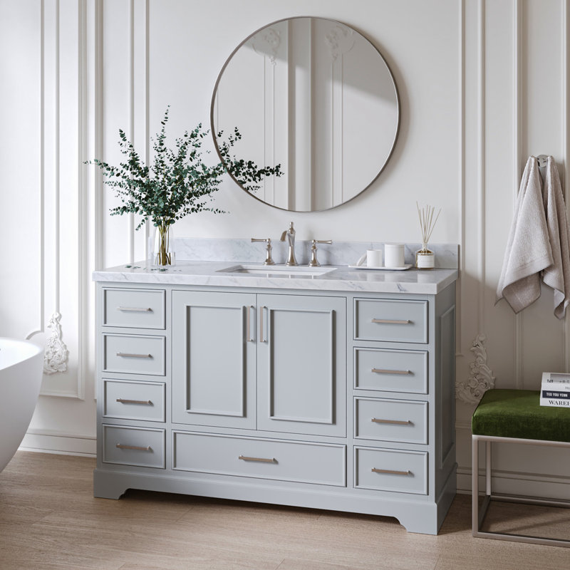 Meuble-lavabo simple avec plateau Abshire 55, Gris
