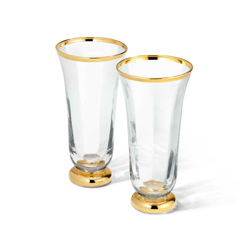 Sophia Hand-Blown Crystal Flute Glasses with Gold Rim, Set of 2