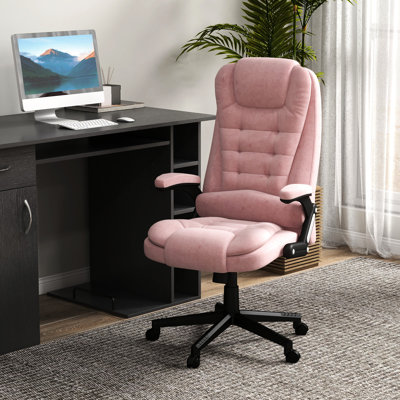 Fauteuil de bureau inclinable et massant, velours rose, chauffage lombaire, siège et chaise réglables avec massage thermique et hauteur
