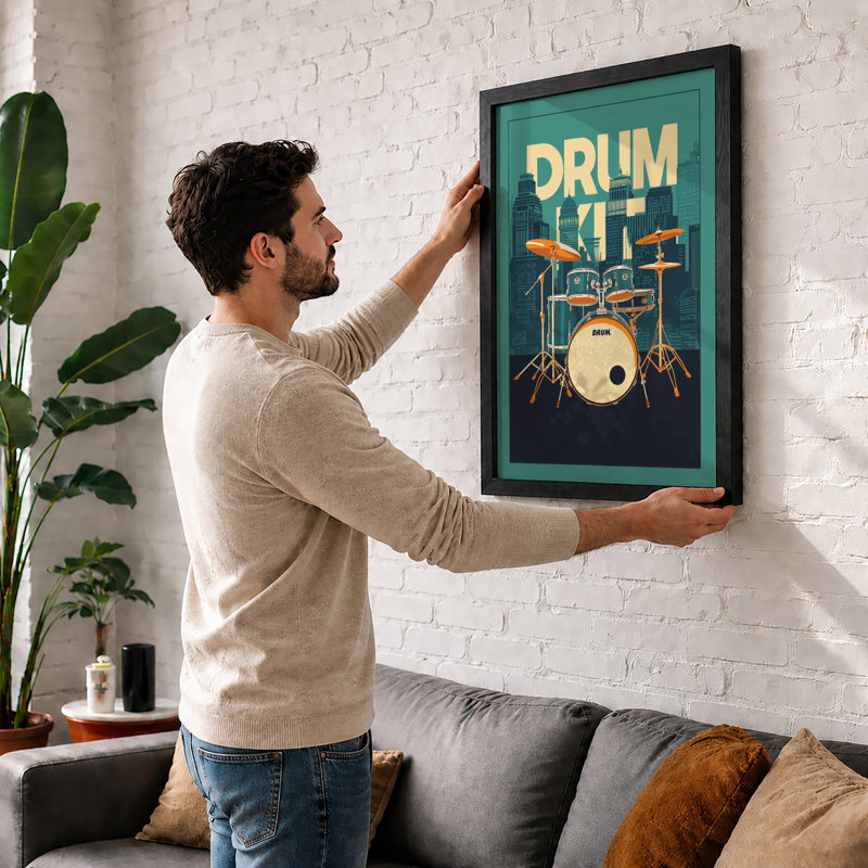 Urban Drum Kit Modern - Framed Print, A1 - 84.1 x 59.4 cm, Black