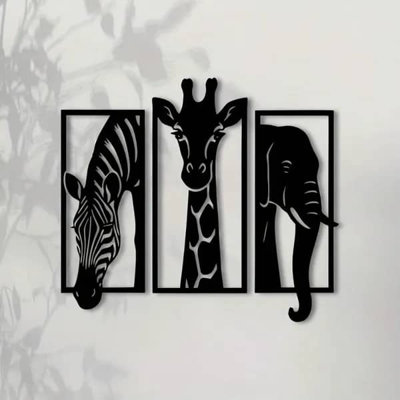 CIFbuy Metal Baked Paint African Animal 3-Piece Wall Art Set Zebra Giraffe Elephant Home Decor (TikTok, temu pickup)