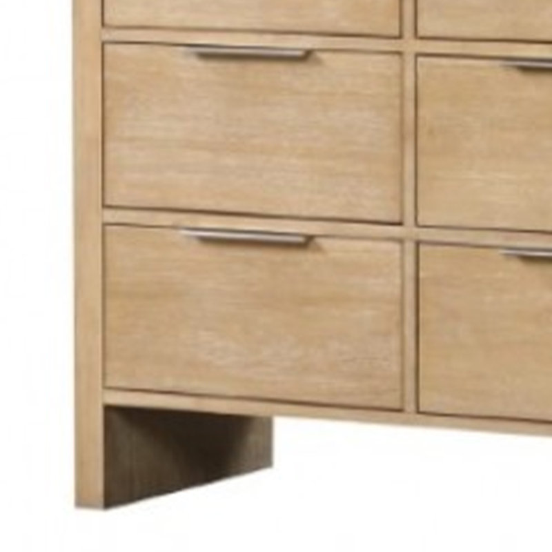 Commode Rexa, 9 tiroirs, bois brun naturel, poignées en métal