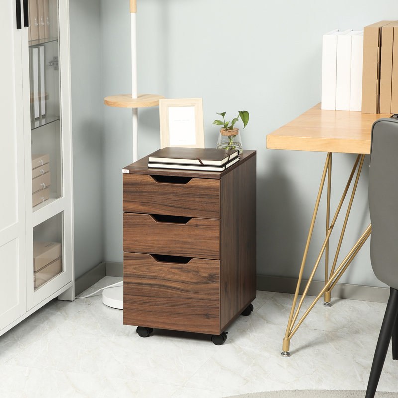 Armoire de bureau, 3 tiroirs, grain de bois brun, mobilier décoratif
