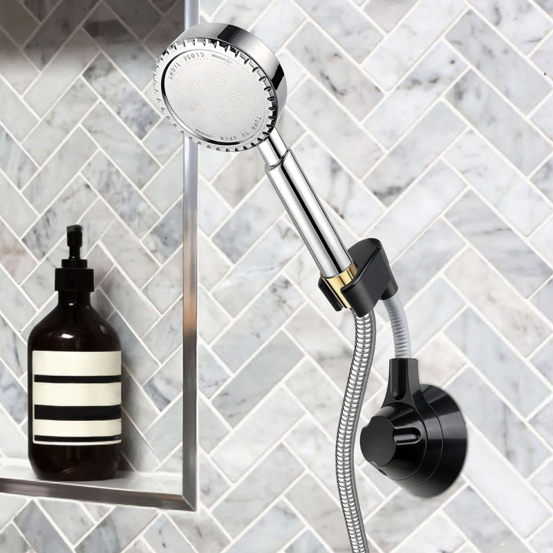 Adjustable Shower Head Holder, Adhesive No Drill Handheld Showerhead Wall Mount Holder for Bathroom, Silver