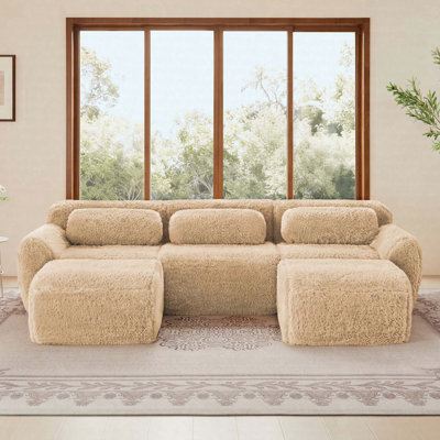 Canapé modulaire 114,6 po à 3 places avec 2 repose-pieds, canapé modulaire moderne avec tissu moelleux et éponge à haute densité