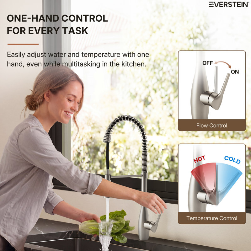 Commercial Style Dual Function Single Handle Pull Down Kitchen Faucet, Stainless Steel