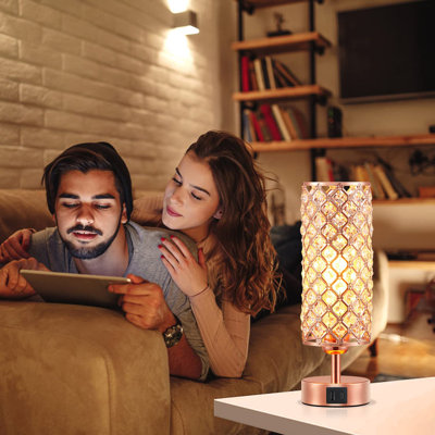 Crystal Table Lamp, Rose Gold Lamp With USB C+A Ports, 3 Way Dimmable Touch Lamp With Crystal Shade, Bedside Nightstand Small Lamp For Living Room Bed -  House of HamptonÂ®, 4921B75E8422429FAD90E00C6ECC1230