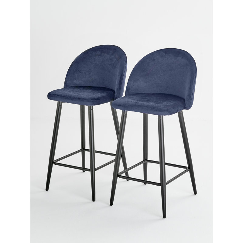Bunde Upholstered Counter Stool with Metal Frame, Navy