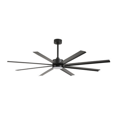 Puissant ventilateur de plafond industriel en aluminium à 8 pales avec moteur à courant continu et lumière DEL réglable de 3 couleurs, débit d'air élevé pour les grands salons, intérieur et extérieur couvert