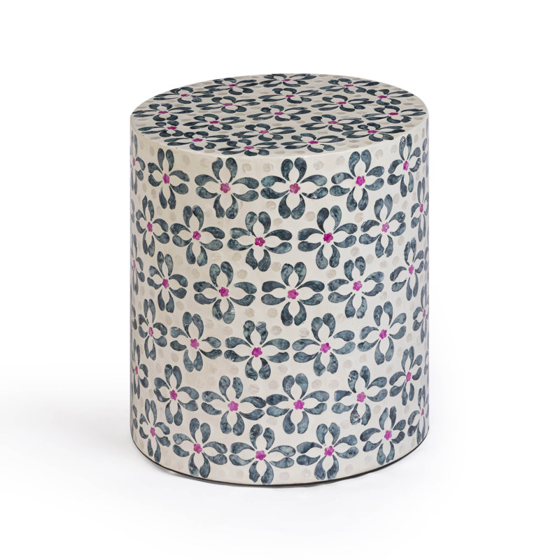 Tabouret Lorna à motif floral de coquille de Capiz turquoise