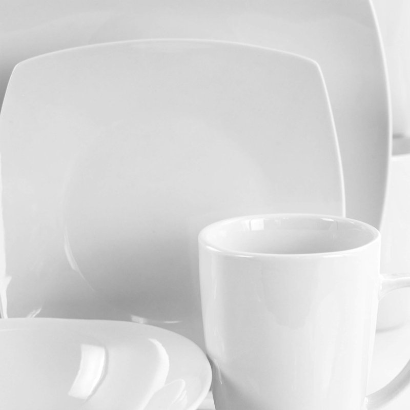 Service de table en porcelaine 16 pièces pour 4 personnes, carré doux, allant au micro-ondes et au lave-vaisselle
