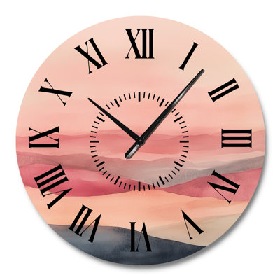 Horloge murale silencieuse contemporaine en métal rose « Fragmented Terrain in Blush »