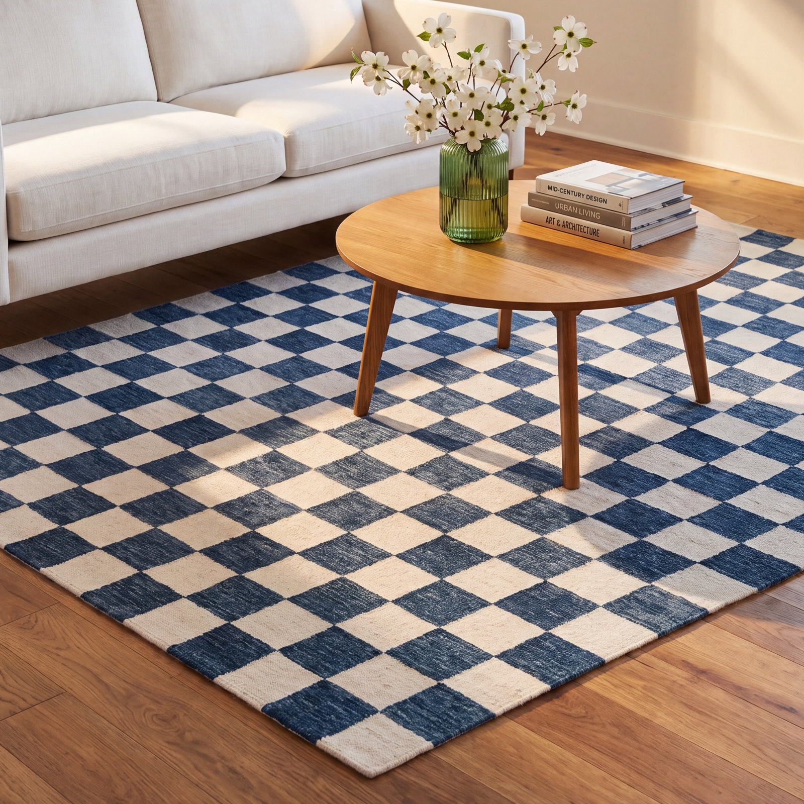 Freemont Blue Ivory Hand-Tufted Checkered Rug, Rectangle 5' x 8'