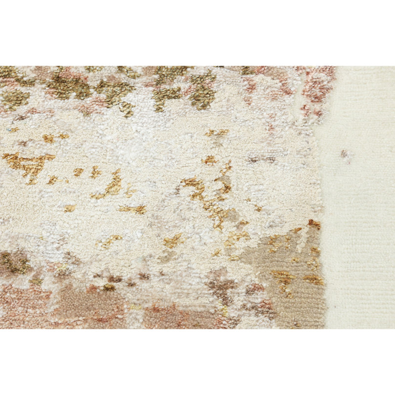 Hand Knotted Abstract Area Rug in White/Beige/Yellow, Rectangle 9' x 12'