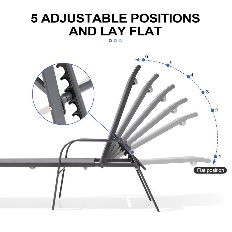 Aluminum Reclining Chaise Lounge (Set of 4), Gray, Gray