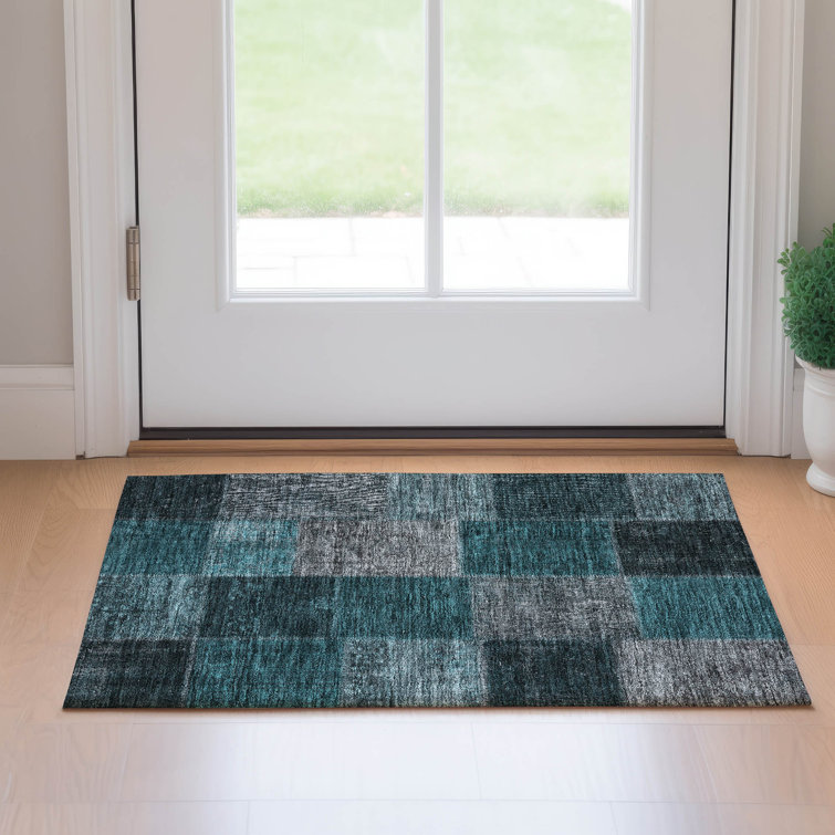 Tapis bleu sarcelle lavable à la machine Premium Prisco