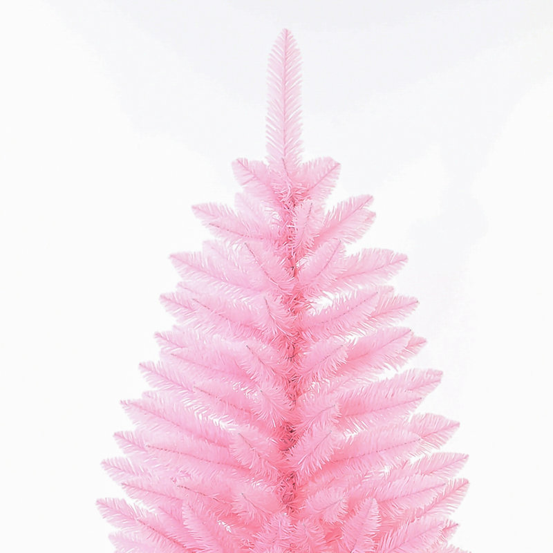 Arbre de Noël au crayon rose 6 pi - Arbre de Noël mince en PVC avec base en métal stable