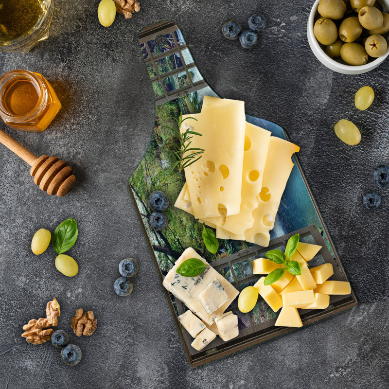 Ambesonne Waterfall Tempered Glass Cutting Board Deep down in Forest Multicolor