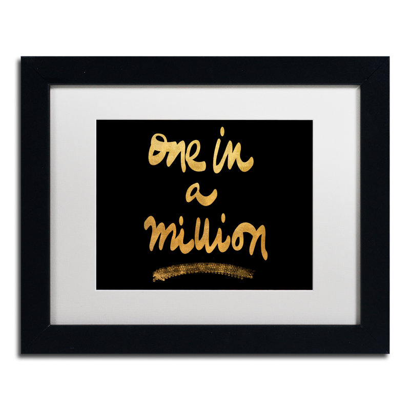 « millions sur noir », art textuel encadré, H 11 po x l 14 po x P 0,5 po, Blanc