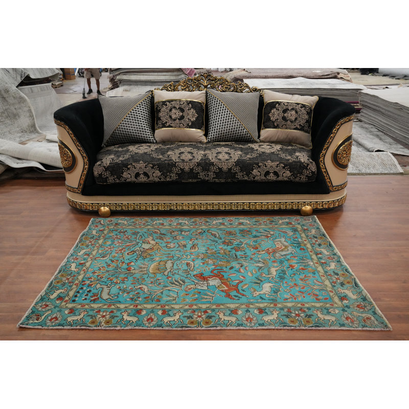 Tapis oriental traditionnel bleu 4 pi