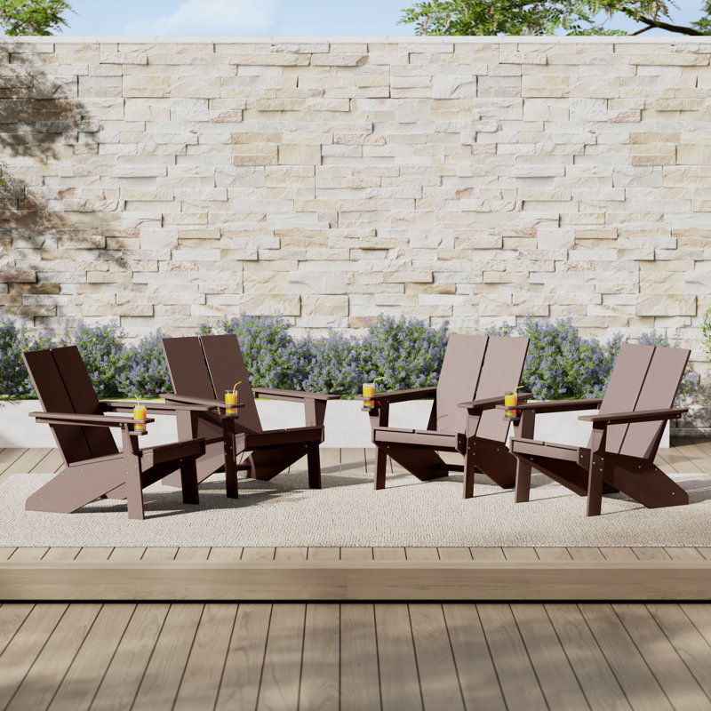Modern Poly Adirondack Chair (Set Of 4), Black, Brown
