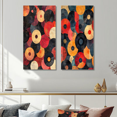 Cercles en vinyle rétro - ensemble de 2 reproductions d'art mural en métal