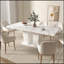 Table de salle à manger extensible pour 6-10, table de cuisine extensible en faux marbre blanc moderne avec base à double colonne, grand rectangle-96621336-96621340