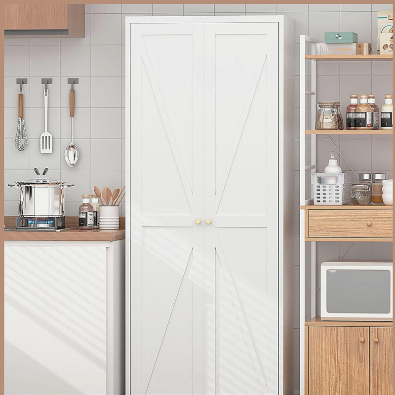 Armoire de cuisine avec tablettes réglables, armoire de rangement en métal à 2 portes pour la cuisine, le salon, la salle à manger et le bureau