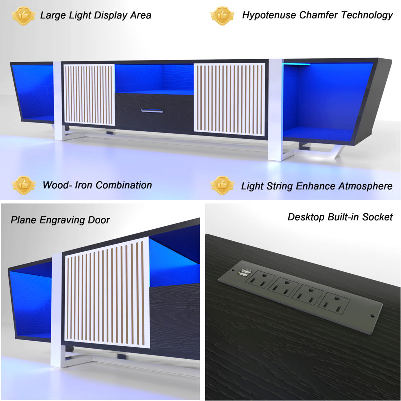 LED TV Stand With Remote Control And Multiple Modes Changing Lights, Minimalist TV Stand For Home