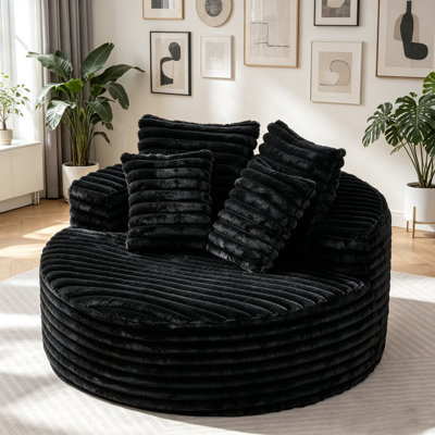 54" Oversized Round Chaise Lounge Chair, Modern Cloud Couch Style Accent Chair, Plush Corduroy Lounge Sofa with Deep Seat & Back Pillow, Cozy Single Sofa for Living Room, Bedroom, Lounge & Gaming Room
