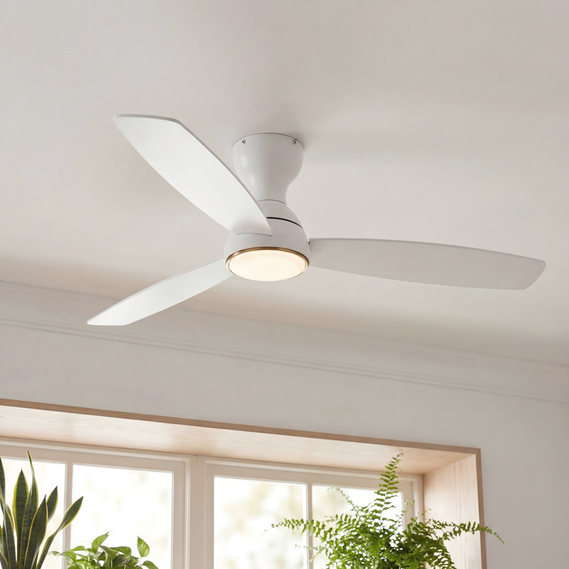 Ventilateur de plafond standard à 3 pales de 52 po avec ensemble d'éclairage et télécommande, Blanc, Blanc, 52"