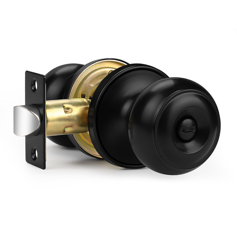 Privacy Door Knobs with Round Rosette, Black, Passage (Hall & Closet)