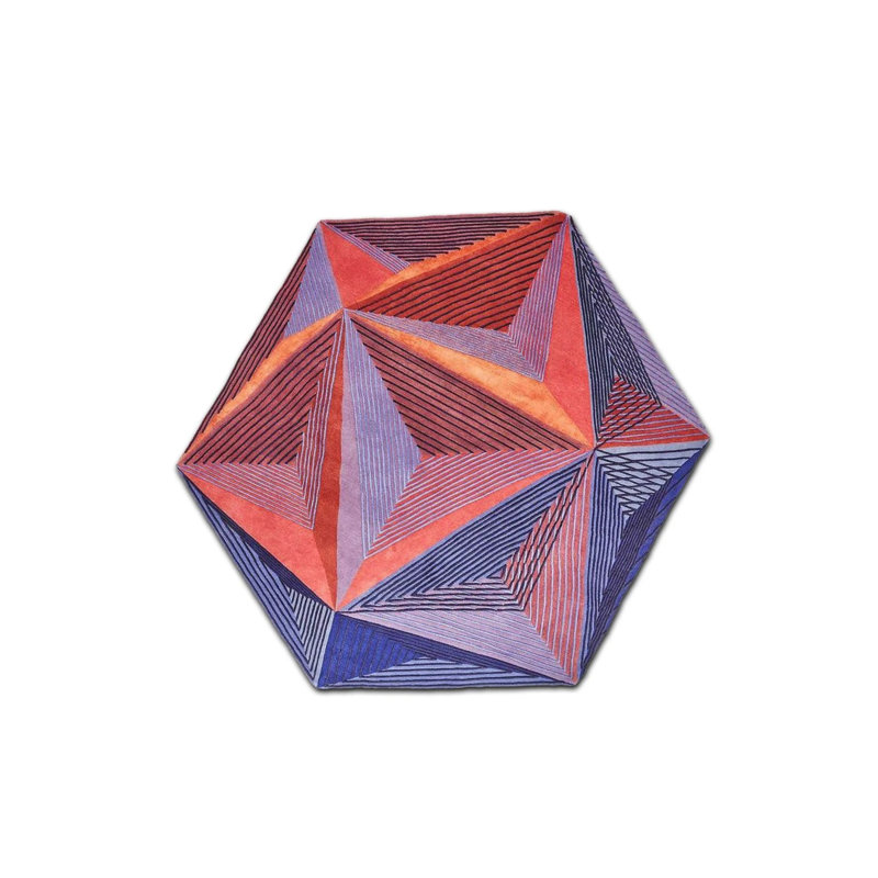 Hexagon Multicolored Abstract European Style Rug, Octagon 3'4" x 3'4"