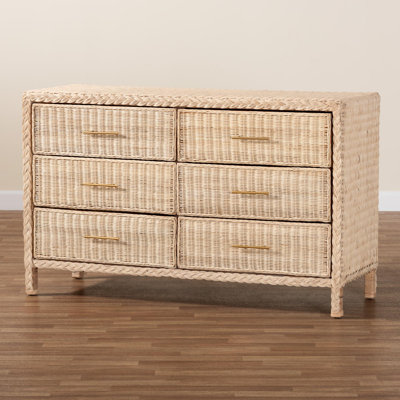 Camodeca Japandi Sun-Bleached Braided Rattan 6-Drawer Dresser
