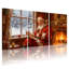 Ensemble de 3 reproductions d'art sur toile, "Christmas Santa Reading By Fireplace Winter Scene"-2130324266