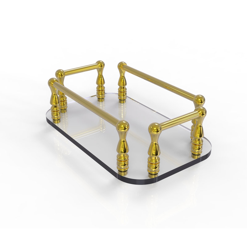 Polished Brass and Glass Vanity Towel Tray