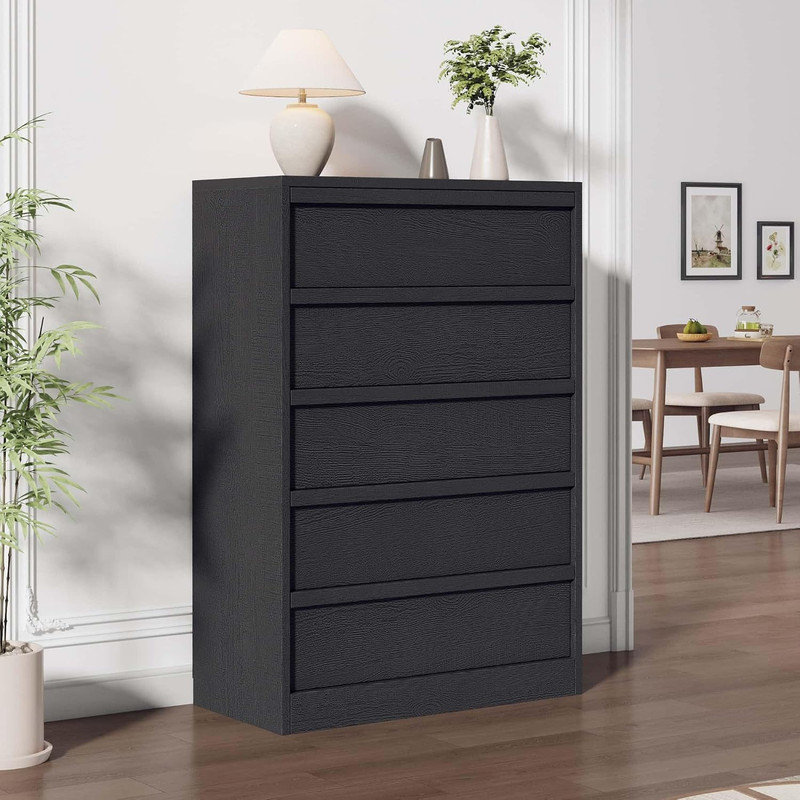 Commode de rangement horizontale autoportante 43,3 po à 5 tiroirs avec plateau en bois pour le salon de la chambre à coucher