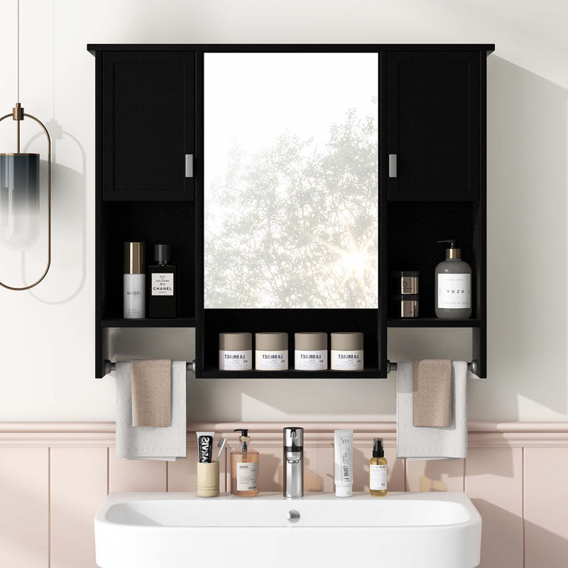 Armoire de salle de bain murale moderne, armoire de salle de bain avec miroir, armoire à pharmacie avec barre à serviettes