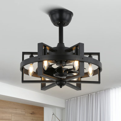 18" Chandelle Modern Industrial Ceiling Fan with 6 E12 Light Slots, Remote Control, Reversible DC Motor, Timer, and Two Downrods Included