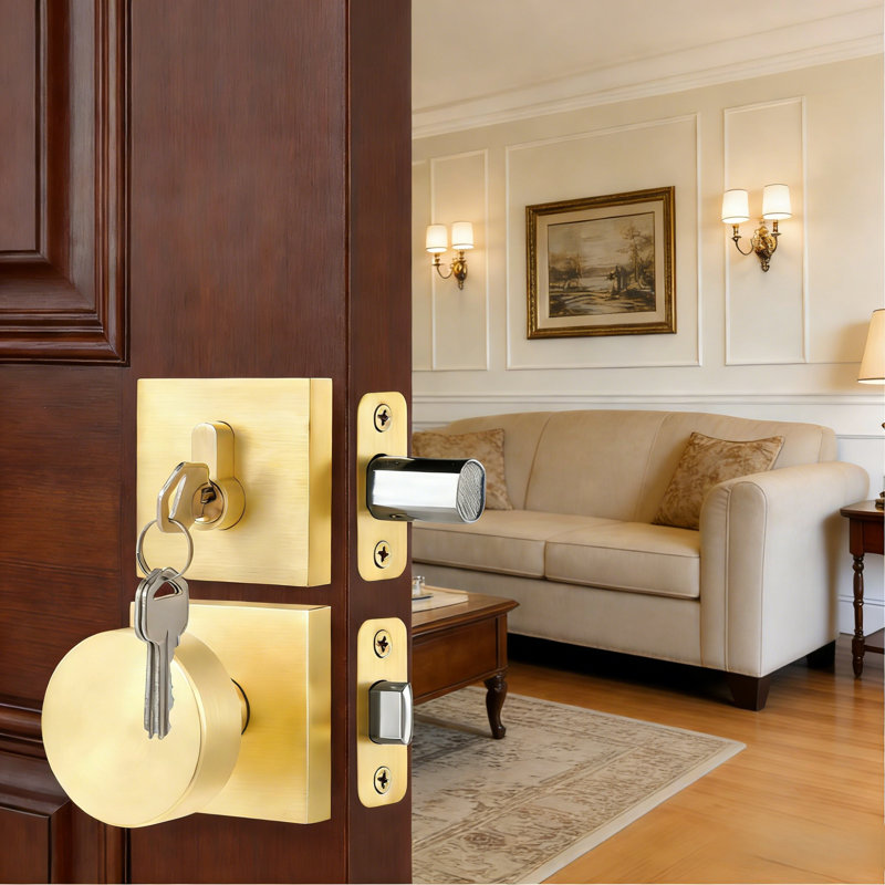 Deadbolt and Passage Door Knobs Set, Satin Brass