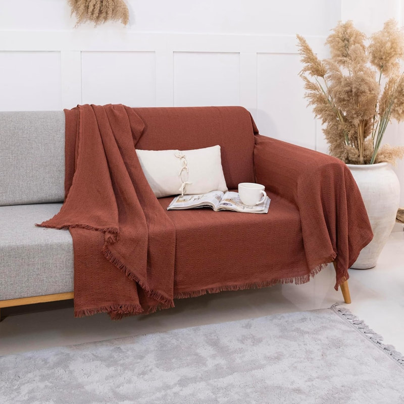 Cotton Box Cushion Sofa Slipcover, Red